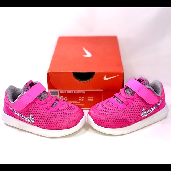 SOLD 💎 Bling Nike Free Run toddler girls size 6c - Picture 3 of 8